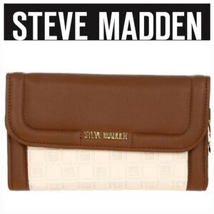 Steve Madden BSlate Micro Logo Embellished Wristlet Wallet- Cognac/Tan